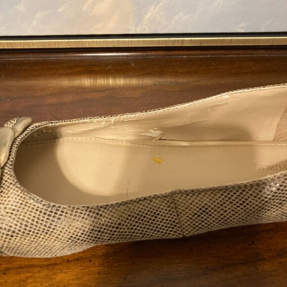 Banana Republic Women 9 Snakeskin Tan Ballet Flat Gold Buckle Preppy Work - Picture 10 of 15